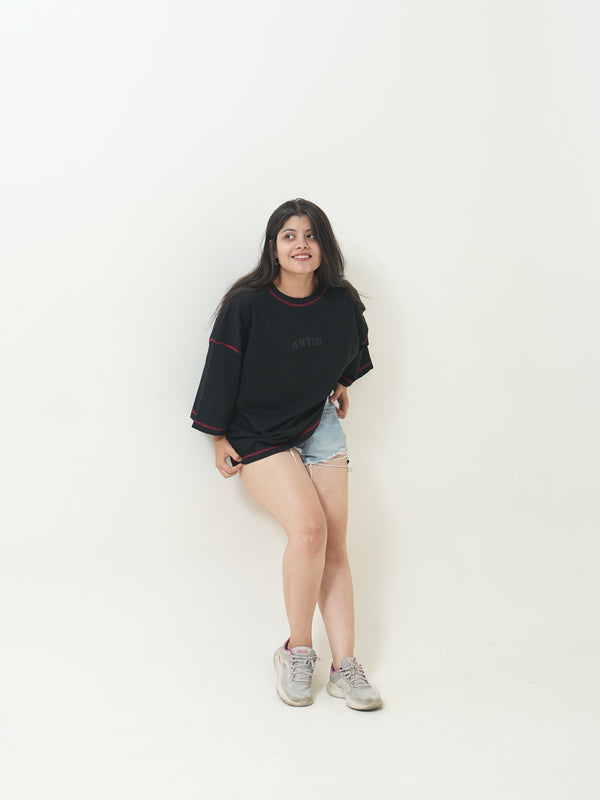Antim Contrast Stitch Boxy Tee - Image 3